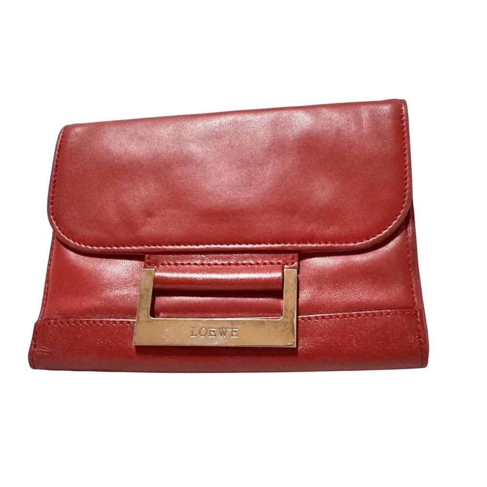 Loewe buttery‎ soft red leather Wallet,  Could be used as clutch GUC
